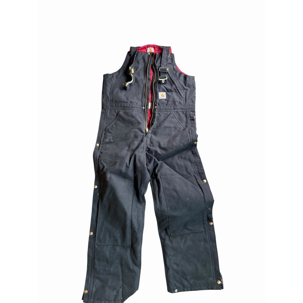 Vintage Carhartt R38 BLK Black Quilt Lined Duck Bib Overalls Mens 34x28 Workwear